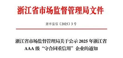 顺隆钢构再度入选浙江省AAA级“守合同重信用”企业